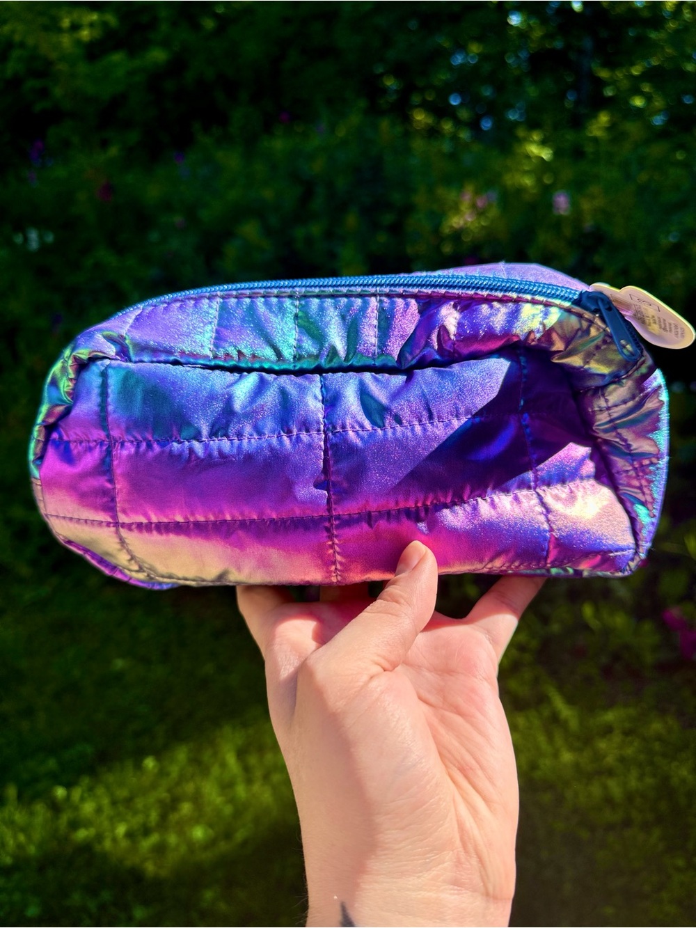 Rainbow Galactic Iridescent Squishy Quilted Metallic Zipper Clutch Makeup Pouch